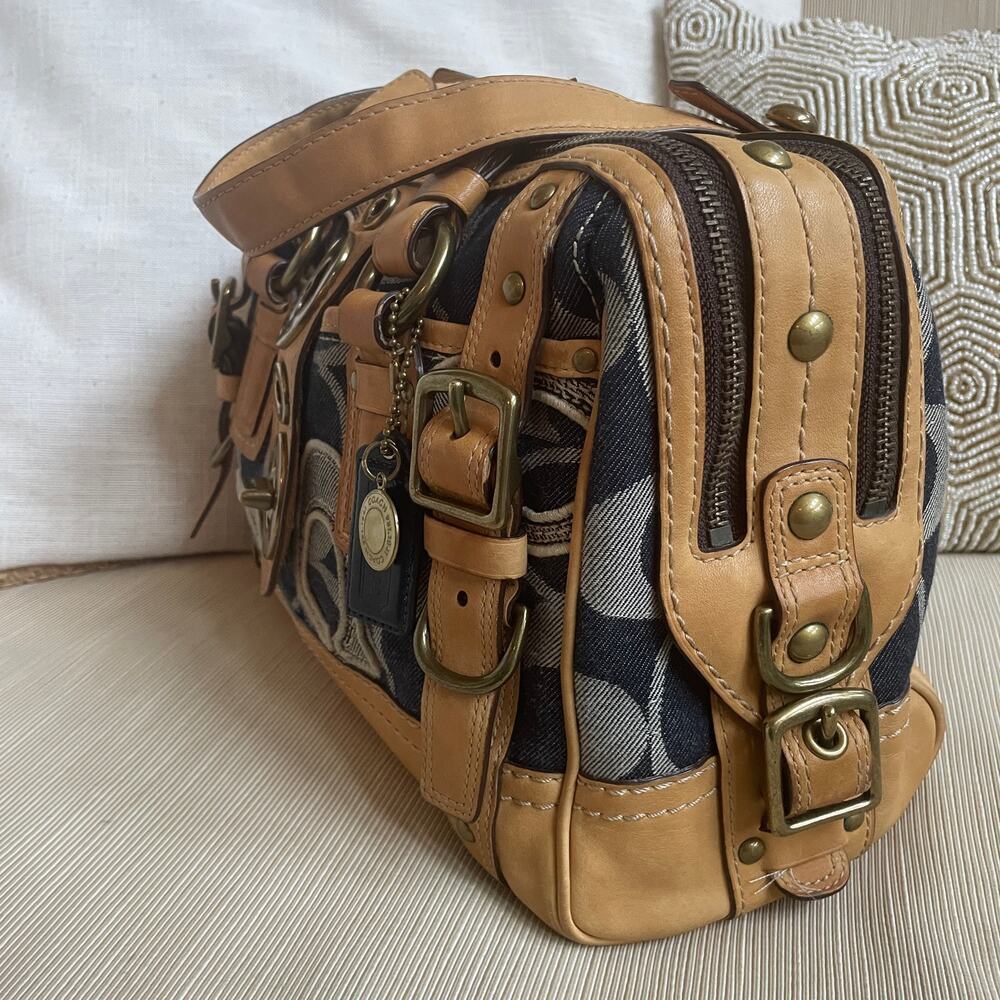 Rare Legacy Denim Lilly Satchel Turnlock Bag | Rainbow Legacy Lining, Vintage - Picture 4 of 13